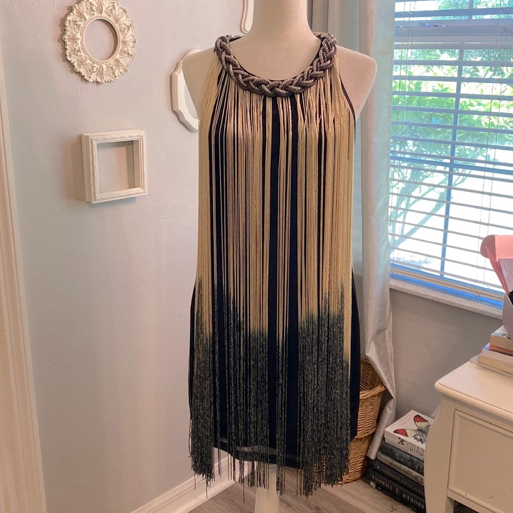 Womens Black/Gold Flapper Dress